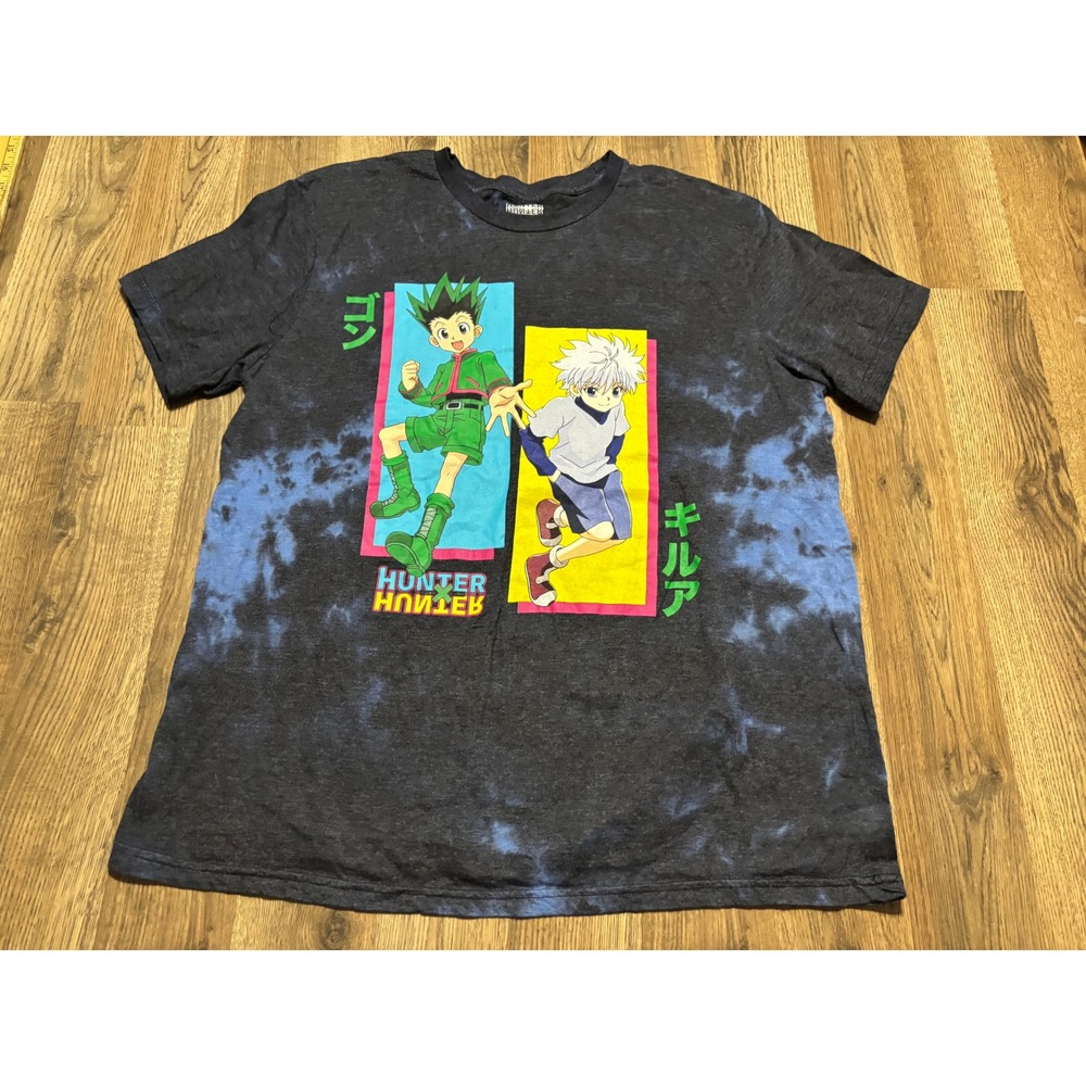 Hunter x Hunter T-Shirt Mens XL Blue Black Tie Dye Gon Killua Anime Graphic